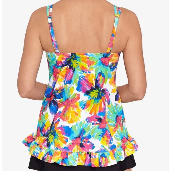 Swim Solutions Womens Hi-Low Floral Printed Beachwear Tankini Swim Top Size 8 - Picture 2 of 10